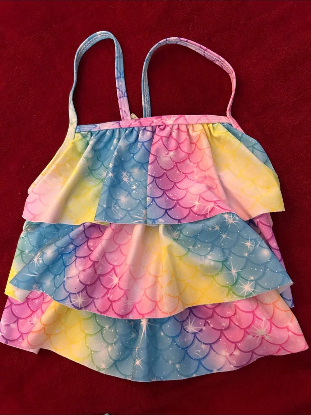 Kids Rainbow Mermaid Ruffle Bikini Set - Multicolor